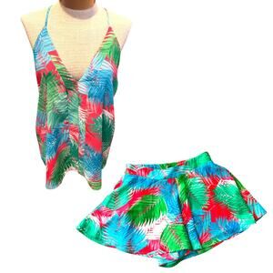 Adrienne Women's Set Skorts Top Tropical Halter Strappy Summer Vacation Medium
